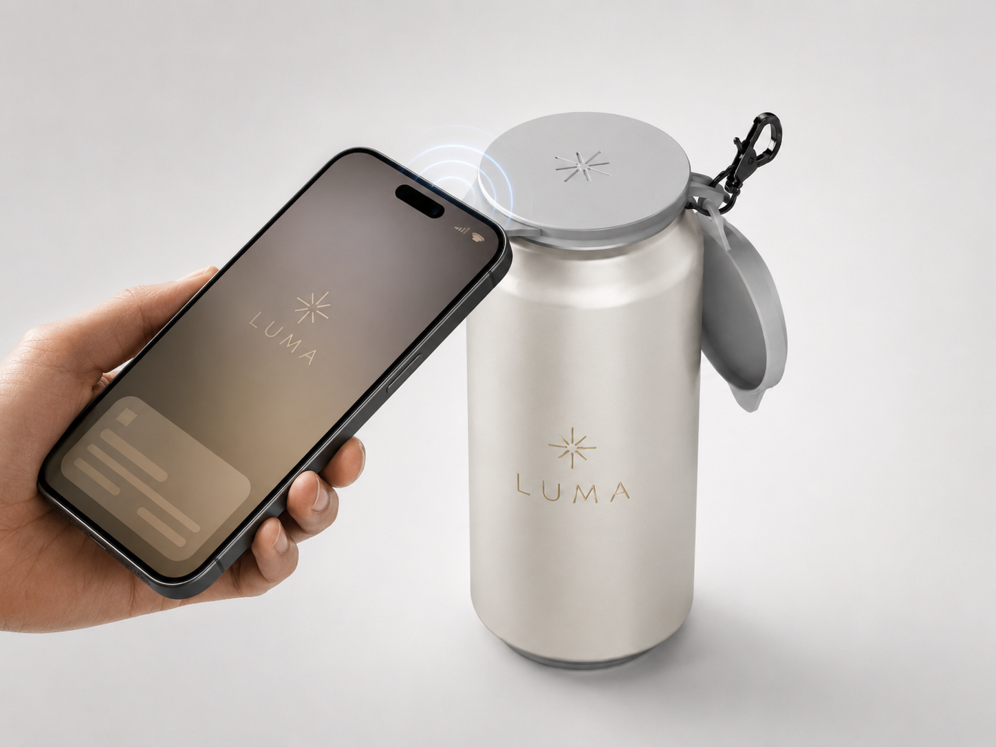 A phone tapping the optional NFC chip in a TwinCaps cover